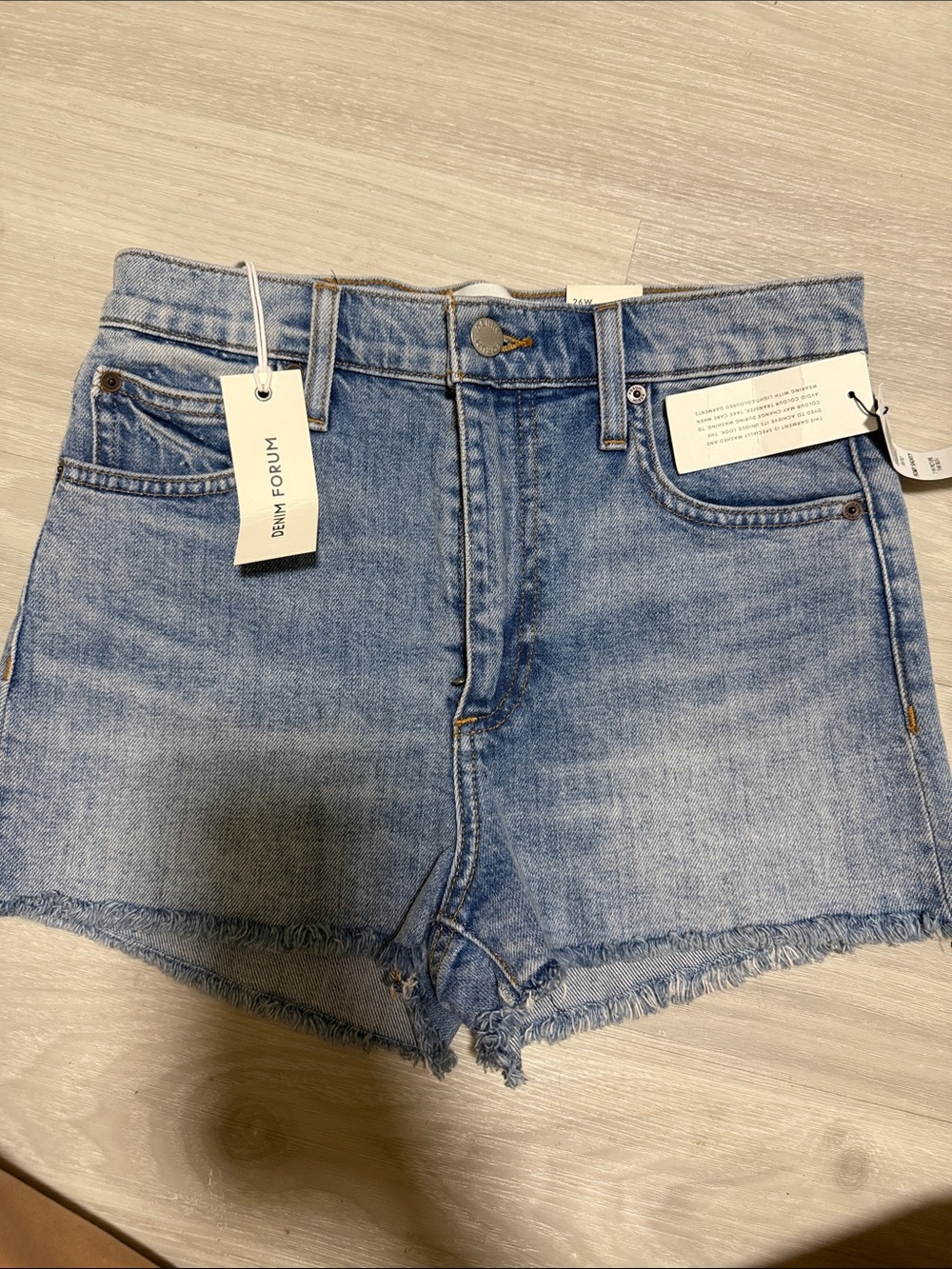 Denim Forum Light Blue High-Rise Distressed Hem Jean Shorts